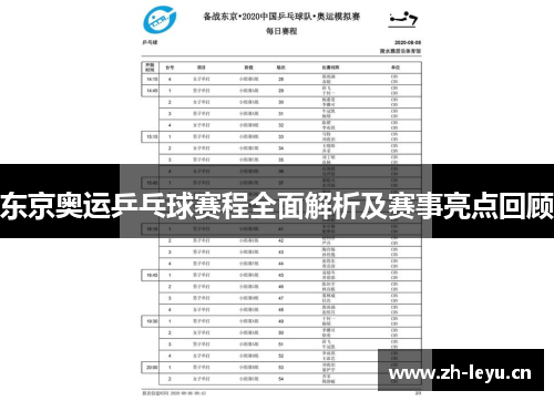 东京奥运乒乓球赛程全面解析及赛事亮点回顾 东京奥运乒乓球赛程全面解析及赛事亮点回顾